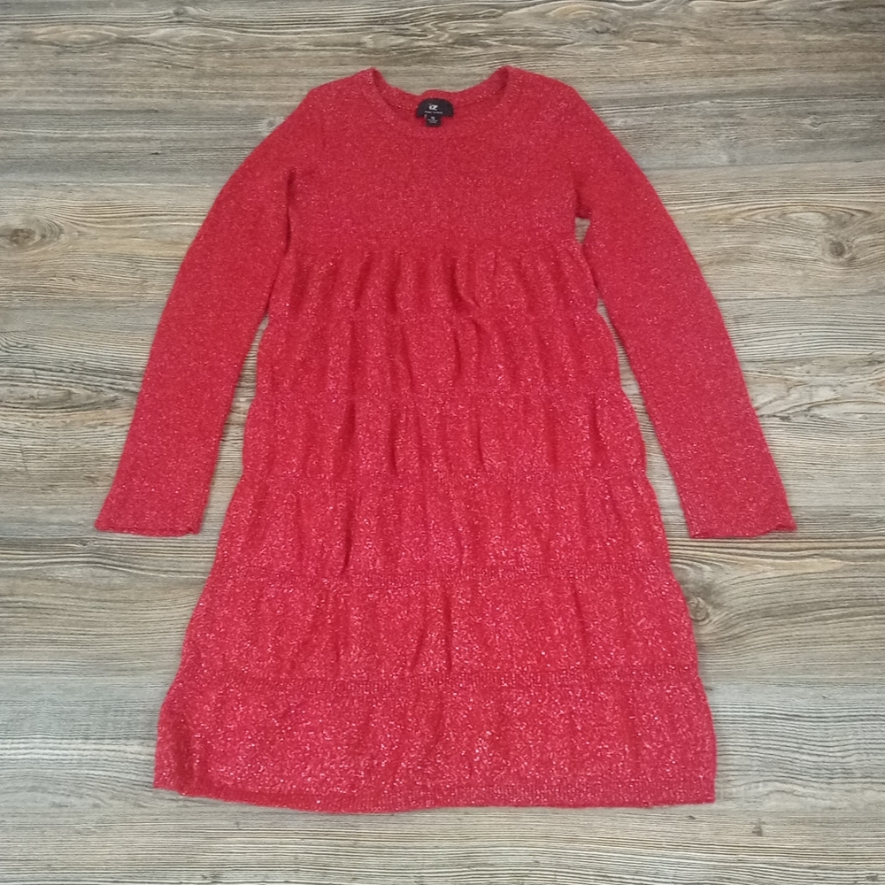 Amy Byer Red Sparkly Long Sleeve Knit Dress
